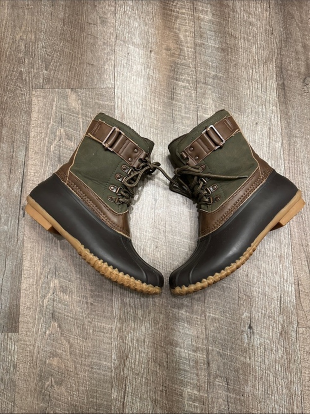 JBU Olive Green & Brown Waterproof Duck Boots 6.5